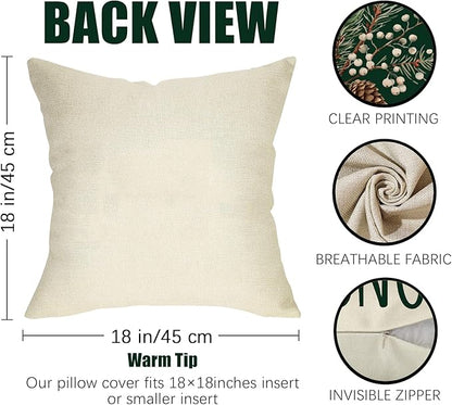 Fahrendom Winter Vibes Green Decorative Throw Pillow Covers 18 x 18 Set of 4, Let It Snow Pine Cones Needle Berry Porch Patio Outdoor Pillowcase, Christmas Seasonal Sofa Couch Cushion Case Home Decor