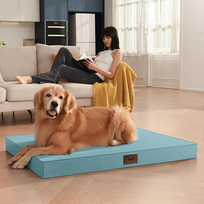 Outdoor Dog Bed for Small Dogs & Cats, Waterproof Dog Crate Mat Orthopedic Egg Crate Foam with Washable Removable Oxford Cover, Light Blue