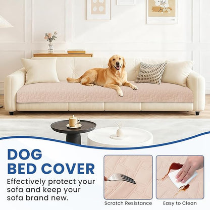 Waterproof Dog Bed Cover, Non-Slip Dog Blanket for Couch, Couch Covers for Dogs Washable, Pet Blanket for Furniture, Pet Bed Mat for Sofa, Car, Pet Supplies (52x82 Inch, Beige)