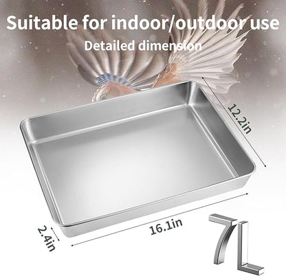 kathson Stainless Steel Bird Bath 16.14"×12.2"×2.36" Metal Bird Bath Tray Pet Bird Cleaning Accessories Bird Bathtub Bird Bath Tray Pet Shower Tub Pigeon Bathtub Bird Cage Bathtub Tray