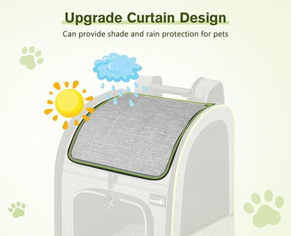 Pecute Cat Backpack Carrier Expandable, Pet Backpack with Curtain for Cats Dogs Up to 11lbs, with 4-Side Breathable Mesh, Multi-Entry & Lockable Zippers for Travel, Hiking, Camping - Hands Free