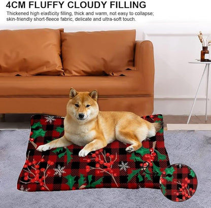 Festive Berry Snowflake Dog Crate Pad Dog Crate Bed Waterproof Pet Bed for Rectangle Non- Slip Bottom Pet Accessories for Dogs Multi- Scenario Mat Gift Printed Pad 36× 24 Inch