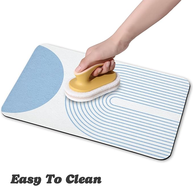 Dog Food Mats for Floors Waterproof, Cat Water Bowl Mats Pet Feeding Absorbent Mat Placemats for Food and Water Blue Bohemia 16 * 24 inch