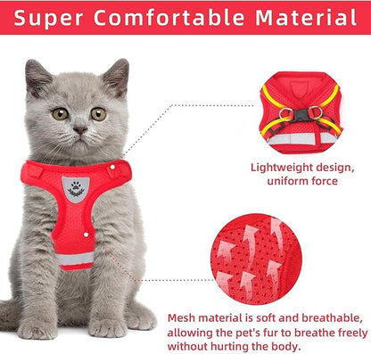 Cat & Dog Vest Harness - All Weather Mesh, Reflective Strap, Step-in Adjustable for Small Cats & Dogs (Red, XS)