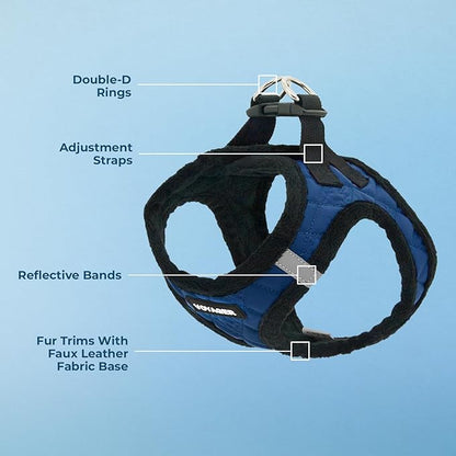 Best Pet Supplies - All Weather Plush, Reflective, No Pull Harness for Small, Medium Dogs, Cats - Secure with Hook & Loop Fastener, Buckle, Double D-Rings - Royal Blue Faux Leather, XS