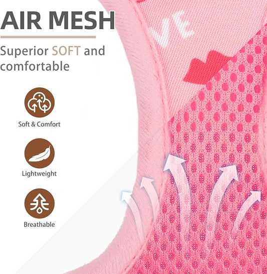 PUPTECK Adjustable Dog Harness Collar and Leash Set Step in No Pull Pet Harness for Small Medium Dogs Puppy and Cats Outdoor Walking Running, Soft Mesh Padded Reflective Vest Pink Red Heart Harnesses
