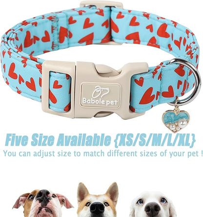 Valentines Dog Collar for Giant Large Dogs - Cute Valentine Blue Dog Collars, Adjustable Puppy Red Hearts Collar with Quick Release Buckle for Boys&Girls Dogs XL