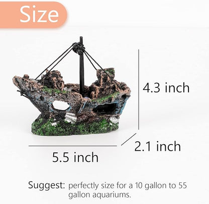 Raeasily Fish Tank Decoration Aquarium Accessories,Shipwreck Decor,Resin Material Sunken Ship Decorations for Fish Favors, Multi, 10 * 10
