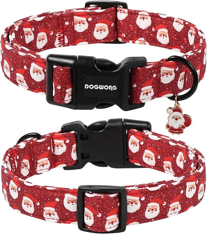 DOGWONG Christmas Dog Collar, Red Santa Claus Print Cute Dog Collars Winter Holiday Male Female Adjustable Puppy Collar for Small Dogs