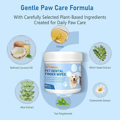 80 Counts Pet Dental Finger Wipes for Dogs and Cats - Disposable Dog Teeth Cleaning Wipes for No-Rinse Daily Oral Care, Pet Tooth Cleaning Wipes