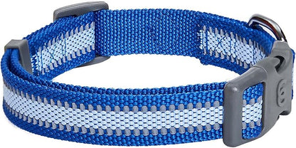 Blueberry Pet Small Dog Collar in Reflective Navy Blue | Adjustable Nylon Strap for Night Walking | Durable & Safe Puppy Training Collar