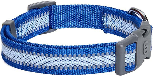 Blueberry Pet Small Dog Collar in Reflective Navy Blue | Adjustable Nylon Strap for Night Walking | Durable & Safe Puppy Training Collar