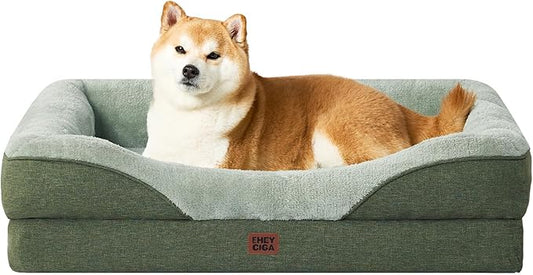 EHEYCIGA Orthopedic Dog Bed for Large Sized Dog, 36x27x7 Inch Large Memory Foam Dog Couch Bed with Sides, Waterproof Liner & Washable Removable Cover, Bolster Pet Sofa, Green
