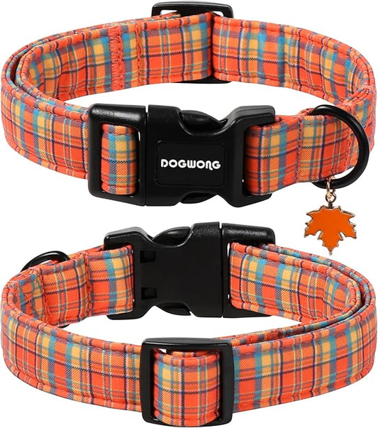 DOGWONG Fall Maple Dog Collar- Cute Classic Fall Autumn Flower Dog Collars Adjustable Fall Dog Collar for Small Medium Large Dogs M
