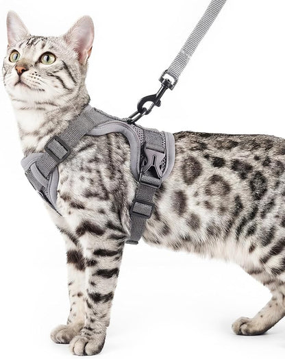 Cat Harness and Leash Set Escape Proof Tactical Extra Large Kitten Harness Emotional Support Cat Vest, Grey, XL