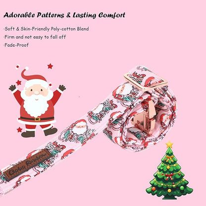 Christmas Dog Collar, Pink Christmas Santa Claus Dog Collar Bow Tie Pet Collars with Bow Adjustable Pet Collars with Premium Metal Buckle Dogs Necklace for Medium Girl Dogs