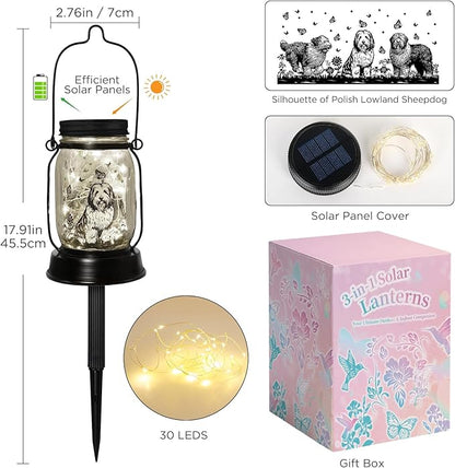 Polish Lowland Sheepdog Gifts for Women/Men, Pet Solar Lanterns Polish Lowland Sheepdog Lover Lantern Pet Loss Dog Memorial Lights Solar Garden Decoration for Yard,Patio,Torches Lights Home Decor