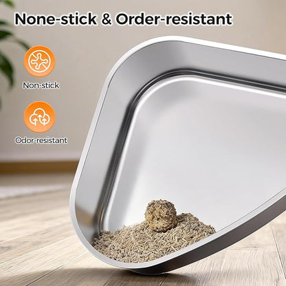 XL Stainless Steel Corner Cat Litter Box with Lid - Sturdy, No Odor & Space-Saving Hidden Design for Large Cats, White