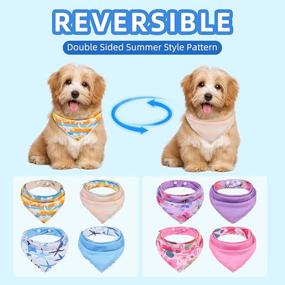 PAWCHIE Dog Cooling Bandana Small, 4 Packs Ice Cool Pet Triangle Scarf Bibs Reversible Styles, Summer Adjustable with Two Snaps, Kerchief Set Accessories for Dogs, Puppy, Cats