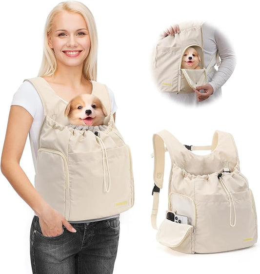 Dog Front Carrier Backpack, Adjustable Pet Dog Carrier Backpack Ventilated Mesh Dog Travel Backpack with Zippered Side Windows for Hiking Traveling for Small Medium Cats Dogs (Max 13 lbs)
