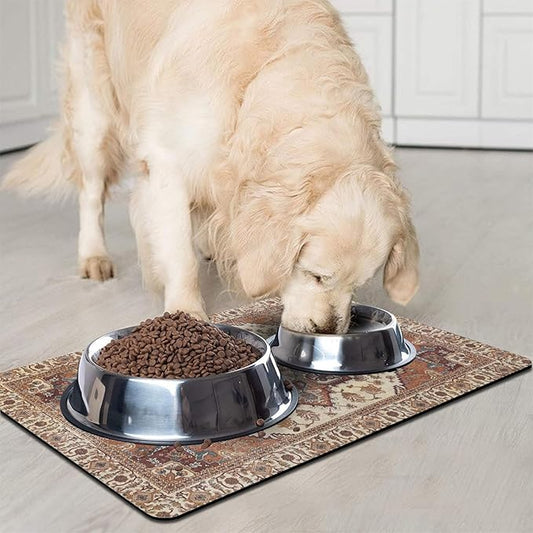 Dog Food Mats for Floors, Absorbent and Quick-Drying Pet Cat Food Mat,Anti-Fouling and Easy-to-Clean Pet Feeding Mat,Dog Bowl Mat for Messy Drinking Water Bowls.16 x24, Bohemia Style
