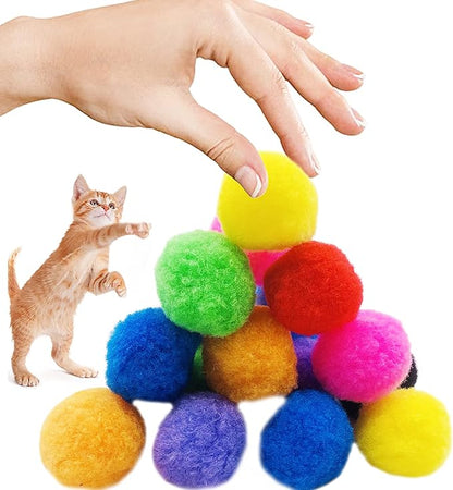 PET SHOW 20Pcs 1.5"/3.8cm Cat Toy Balls Bulk Soft Kitten Pompon Toys Indoor Cats Interactive Playing Quiet Ball Cats Favorite Toy Assorted 10 Colors
