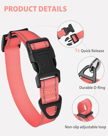 Joytale Large Dog Collar, Reflective and Adjustable Nylon Pet Collar with Quick-Release Buckle for Extra Large Dogs, Pink, XL