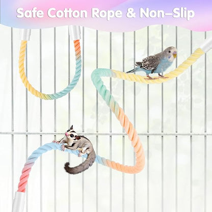 Bird Perch Rope, 4 Pcs 31.1” & 16.54” Bendable Cotton Rope Perches for Bird Cages, Interactive Birds Cage Accessories for Parrots, Parakeets, Cockatiels, Lovebirds, Budgies (2 Long + 2 Short)