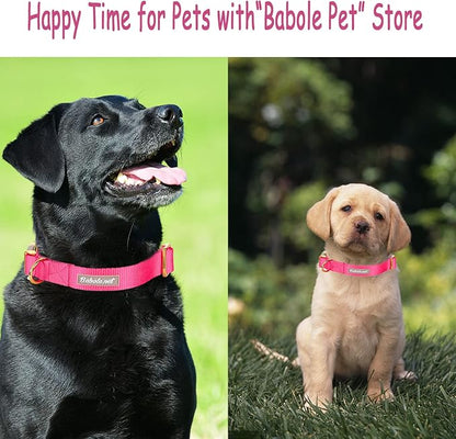Nylon Dog Collar - Adjustable Rose Red Soft Webbing Dog Collars for Small Medium Large Dogs Boy Girl Puppy Collar with Safety Metal Buckle L