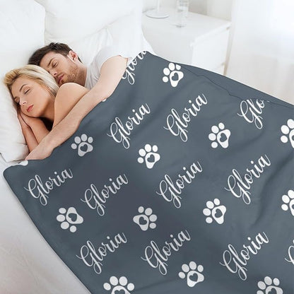 Personalized Paw Print Dog Blanket with Pet Name Face-Custom Puppy Blankets with Picture for Dogs-Customized Dog Memorial Throw Fleece Blanket-Loss of Pets Supplies Sympathy Gift for Bed Sofa Travel