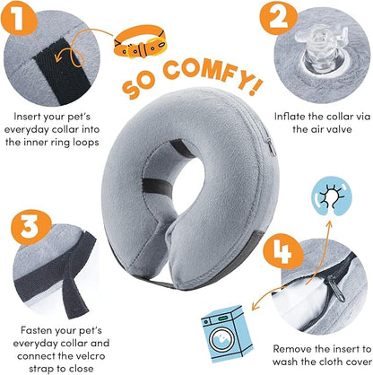 BENCMATE Inflatable Dog Cone Collar Alternative, Soft Dog Cone for Small Medium Large Dogs and Cats, Neck Recovery ECollar Donut Collar After Surgery (Small, Grey)
