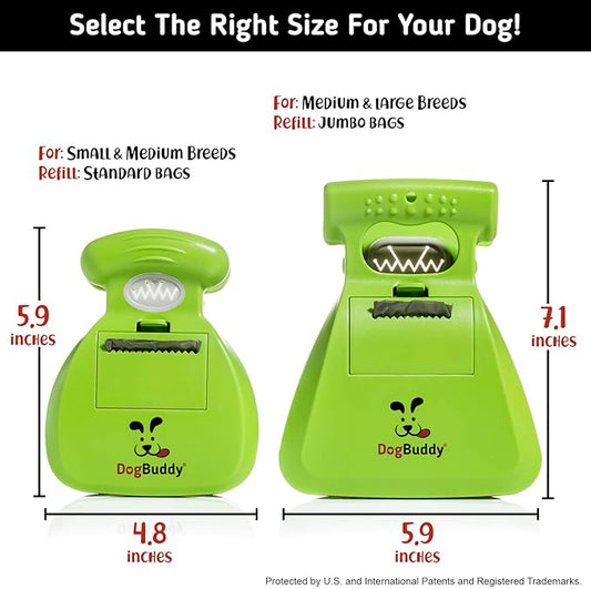 DogBuddy Pooper Scooper, Portable Dog Pooper Scooper, Poop Scooper for Small and Large Dogs, Pooper Scooper With Bag Attachment, Leash Clip and Dog Waste Bags Included (Medium, Kiwi)