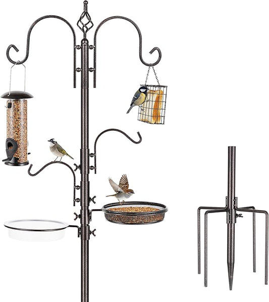 ERYTLLY Bird Feeding Station Kit Bird Feeder Pole Wild Bird Feeder Hanging Kit Planter Hanger Multi Feeder Hanging with Metal Suet Feeder Bird Bath for Attracting Wild Birds