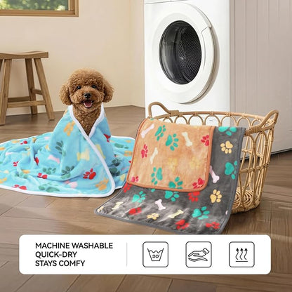 LINENLUX 1 Pack 3 Blankets Super Soft Fluffy Premium Fleece Dog Blankets for Puppy Cat Pet Blanket Flannel Throw Warm Sleep Bones and Claws 40x31 inches