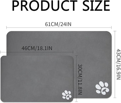 YCT Pet Feeding Mats - Non-Slip, Super Absorbent, 18.1 x 11.8 inches, Brown with Footprints Logo