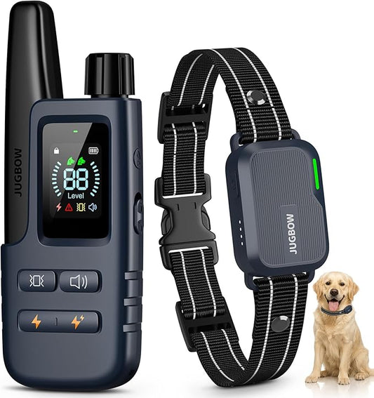 Jugbow Dog Shock Collar - 4500FT Dog Training Collar with Remote, IPX8 Waterproof Electric Dog Collar with 4 Training Modes, Security Lock, Rechargeable eCollar for 10-120lbs Dogs(Deep Blue)