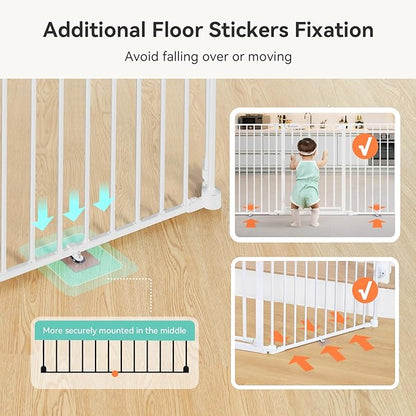 COMOMY 80" Extra Wide Baby Gate, Dog Gate for House Stairs Doorways Fireplace, Auto Close Pet Gate with Door Walk Through, 3 Metal Panels, Hardware Mounted Baby Fence Indoor Outdoor(30" Tall, White)