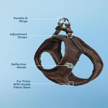 Best Pet Supplies - All Weather Plush, Reflective, No Pull Harness for Small, Medium Dogs, Cats - Secure with Hook & Loop Fastener, Buckle, Double D-Rings - Chocolate Suede, XS