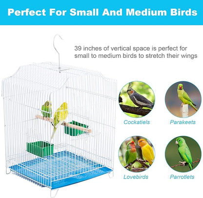 Small Bird Travel Cage - Lightweight Starter Kit for Parakeets, Lovebirds, Finches, Canaries Blue Includes Removable Tray & Accessories