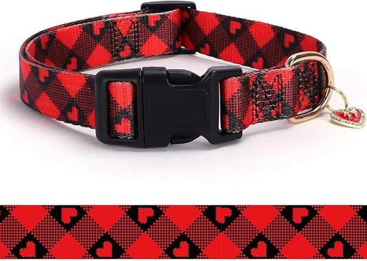 Love Pattern Dog Collar with Buckle Adjustable Safety Nylon Collars for Small Medium Large Dogs, Cute Stylish Girl Boy Christmas Dog Collar(Red Heart,S)