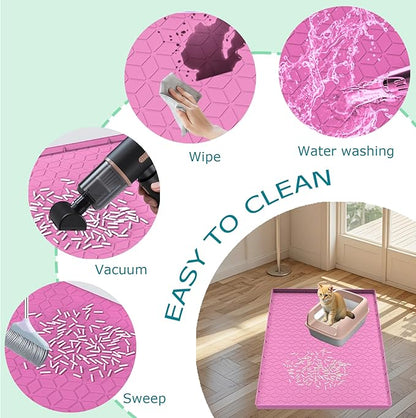 Cat Litter Mat, Silicone Large Cat Mat for Litter Box - 31x22 in, Waterproof & Non-Slip, Durable & Easy Clean, Pink