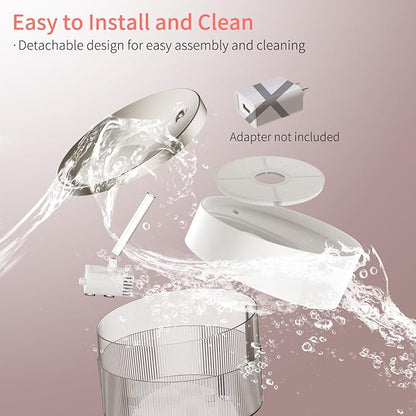 beQ Cat Water Fountain,2.5L/84oz Inside Ultra-Quiet Stainless Steel Automatic Pet Water Dispenser,BPA Free,Visible Water Level,with a Large Size Filter,Suitable for Cats & Small Dogs