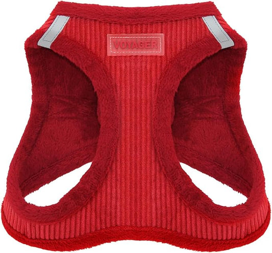 Best Pet Supplies - All Weather Plush, Reflective, No Pull Harness for Small, Medium Dogs, Cats - Secure with Hook & Loop Fastener, Buckle, Double D-Rings - Red Corduroy, L