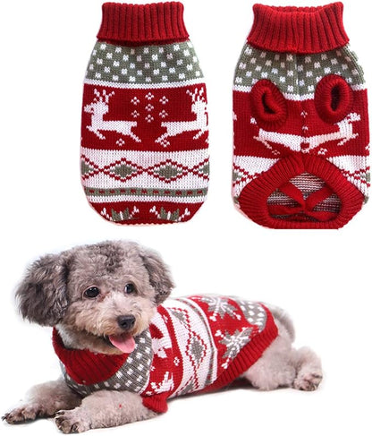Vehomy Dog Christmas Sweaters Pet Winter Knitwear Xmas Clothes Classic Warm Coats Reindeer Snowflake Argyle Sweater for Kitty Puppy Cat-XL