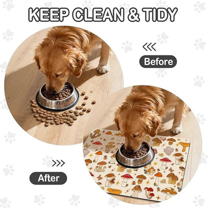 Dog Food Mat for Pet Cat Food Mat, Mushroom Absorbent Quick Dry Dog Bowl Mats for Food and Water, Non-Slip Cat Pet Feeding Mats for Floor Placemats 12"x20"