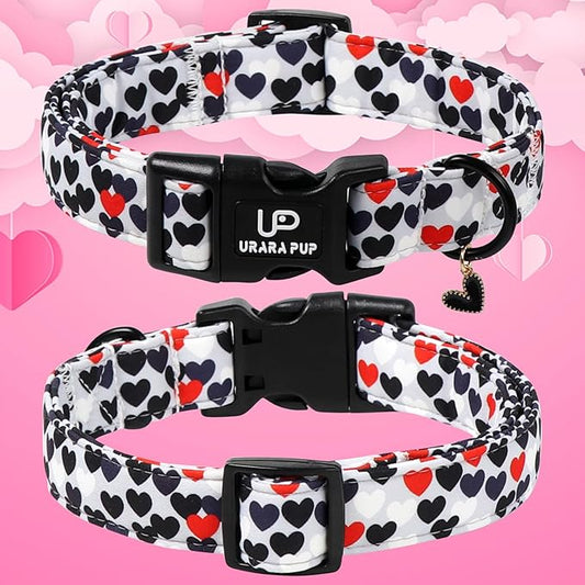 Valentine's Dog Collar, UP URARA PUP Love Heart Adjustable Pet Collar with Bowknot Charm, Daily Dog Accessories for Small Medium Large Dogs