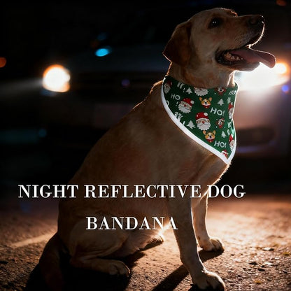 Christmas Dog Bandanas,Reflective Dog Bandana for Night Safety,Adjustable Santa Claus Dog Scarf Triangle Boy and Girl Pet Scarves for Medium Dogs,Green,M