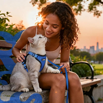 rabbitgoo Cat Harness and Leash for Walking, Escape Proof Soft Adjustable Vest Harnesses for Cats, Easy Control Breathable Reflective Strips Jacket, Navy Blue, S