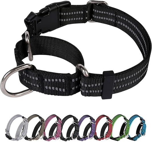 Martingale Dog Collar, Adjustable Nylon Reflective Collar with Buckle No Pull Dog Collar for Small Medium Large Dogs (Black L)
