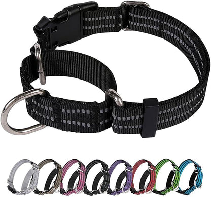 Martingale Dog Collar, Adjustable Nylon Reflective Collar with Buckle No Pull Dog Collar for Small Medium Large Dogs (Black M)